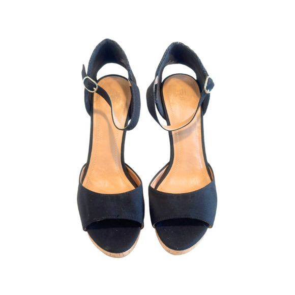 H&M Sandals Wedge Platform Heeled Ankle Strap Cork Fabric Black Women's Size 8 - Picture 3 of 8